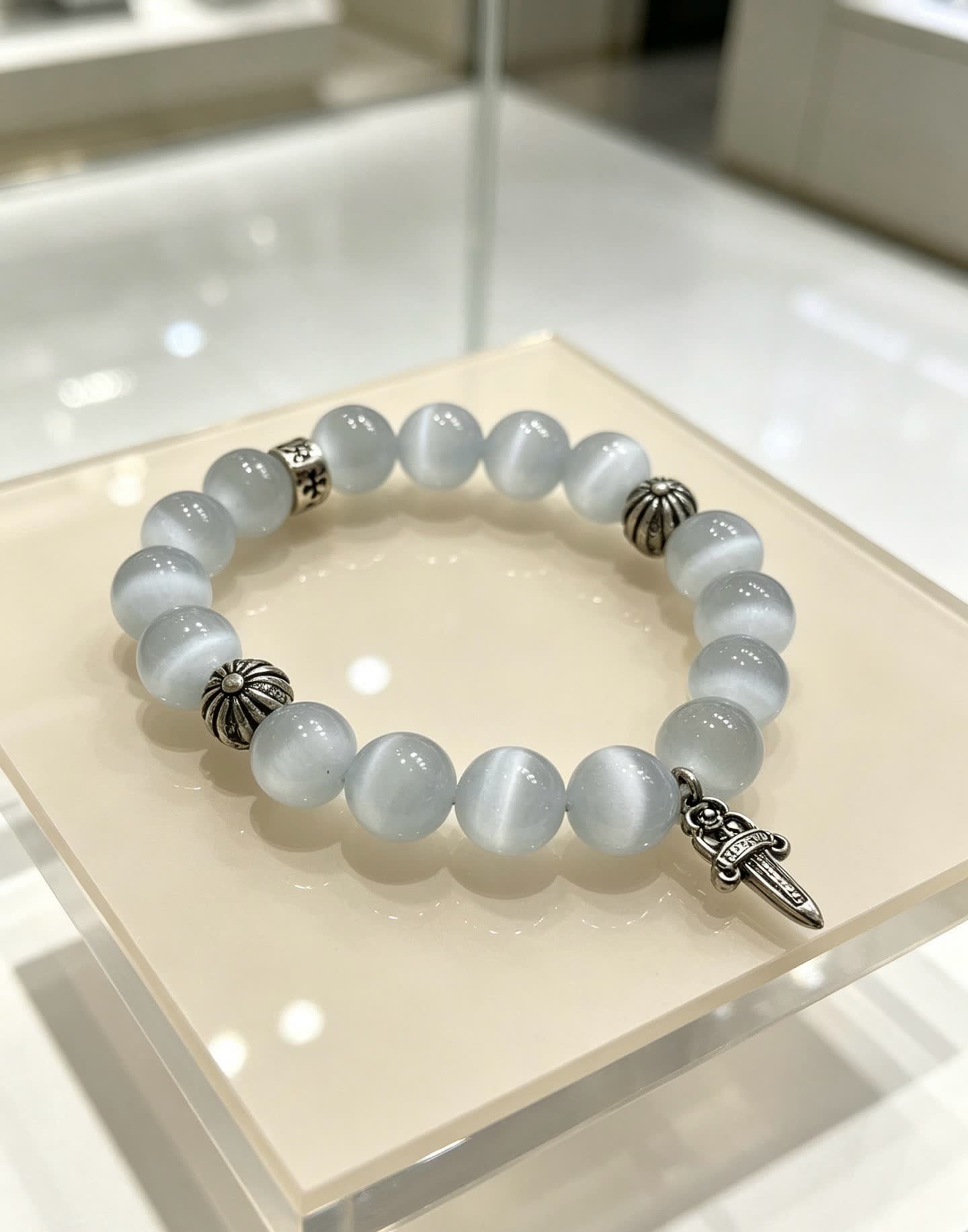 Chrome Hearts Beaded Bracelet with Silver Charms
